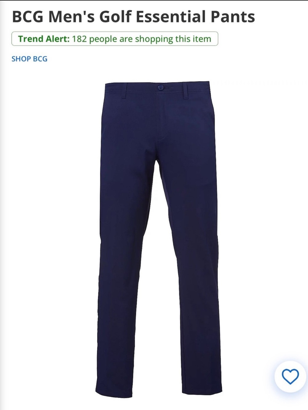 bcg Navy Straight-Leg Golf Pants 36x30
